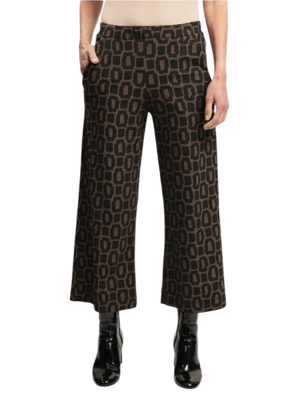 Alembika Dynamite Days Pants Size 1 US 6-8 NWT Black Brown Geometric Crop